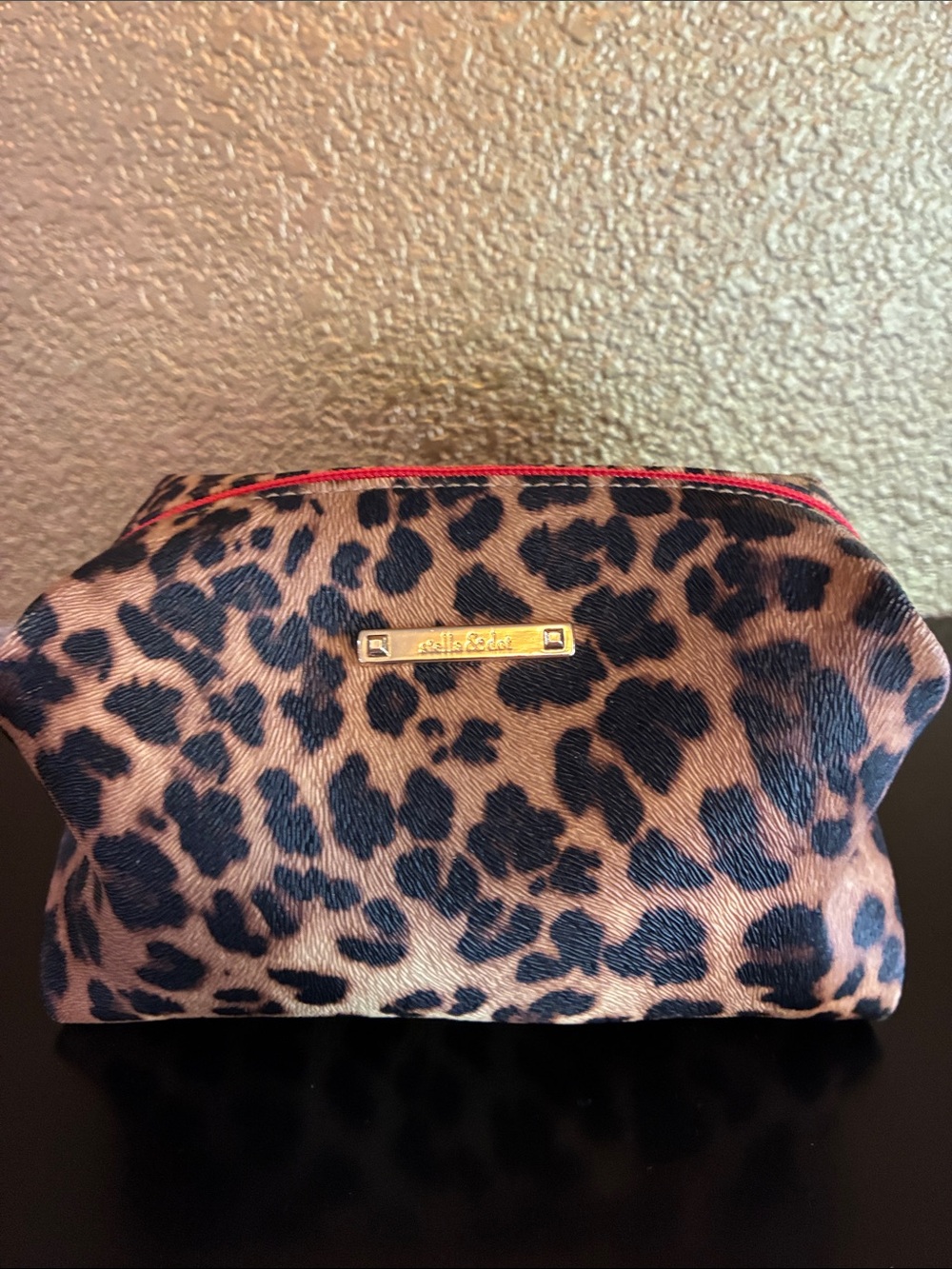 Stella & Dot Leopard-Print Cosmetic Pouch with Red Zipper